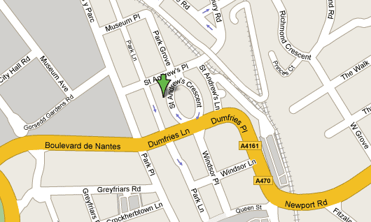 map location of rawlins & madley. 17 st andrews crescent, cardiff, cf10 3db